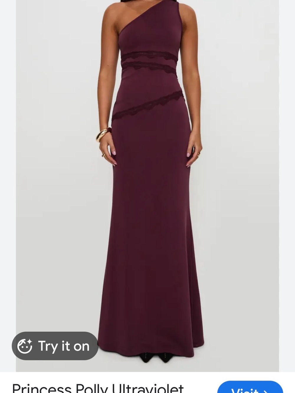 Princess Polly One Shoulder Lace Maxi Dress Wine Red Size 10 NWT